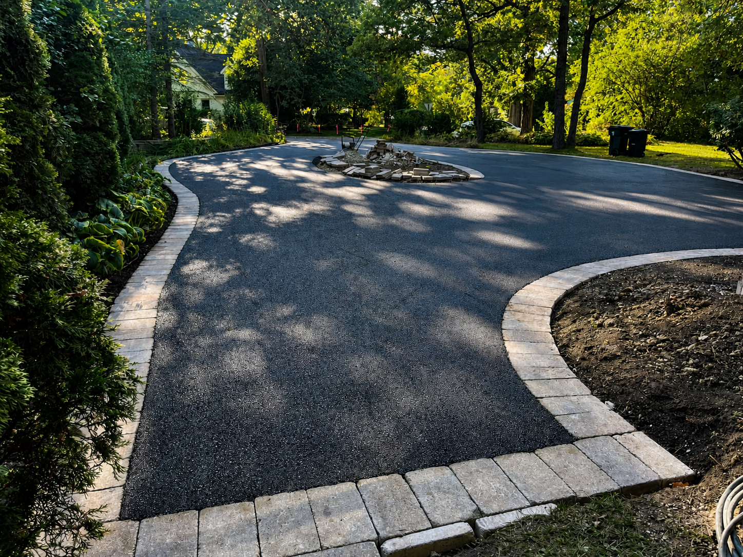 Curved driveway hardscape work