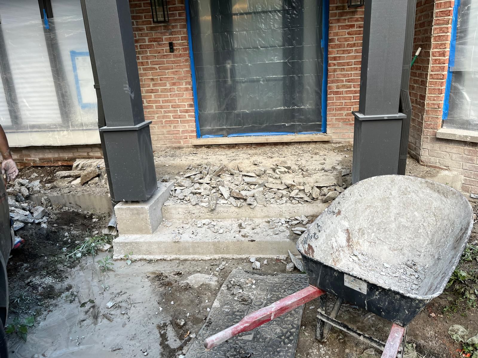 Brick and stone porch preparation