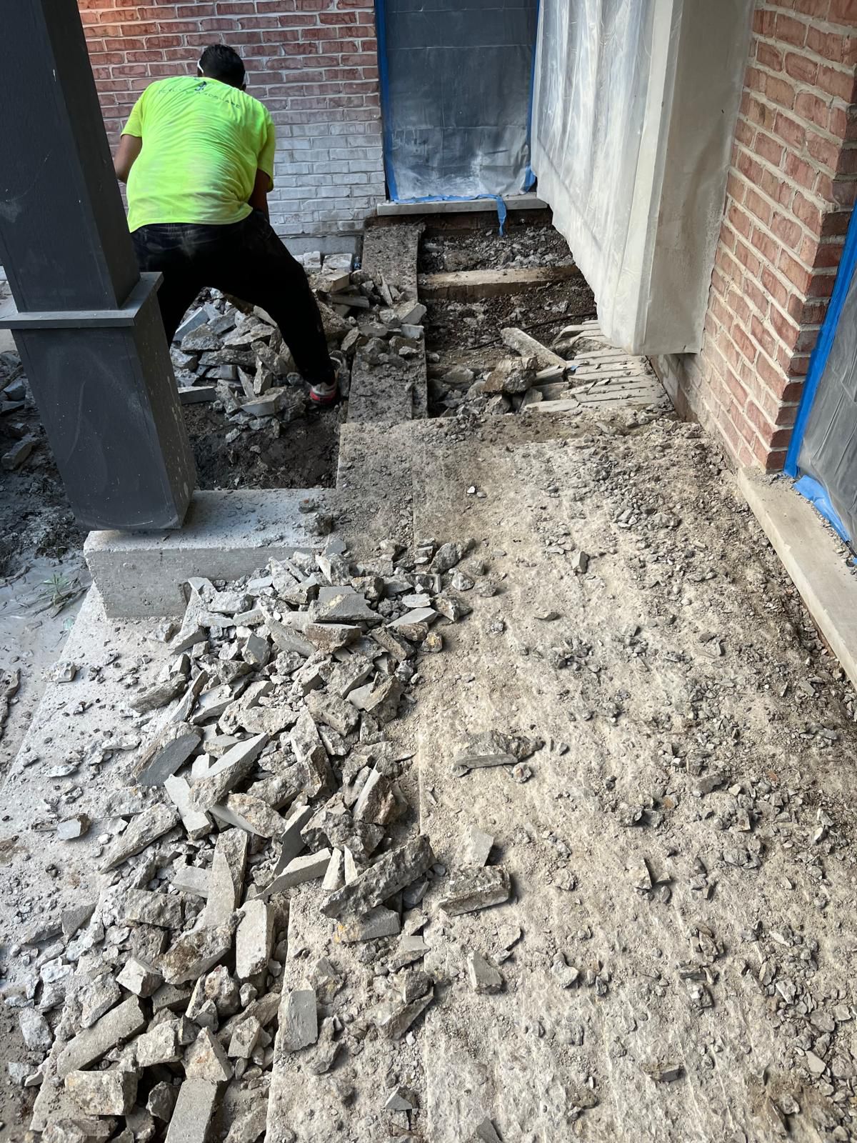 Brick and stone patio demolition