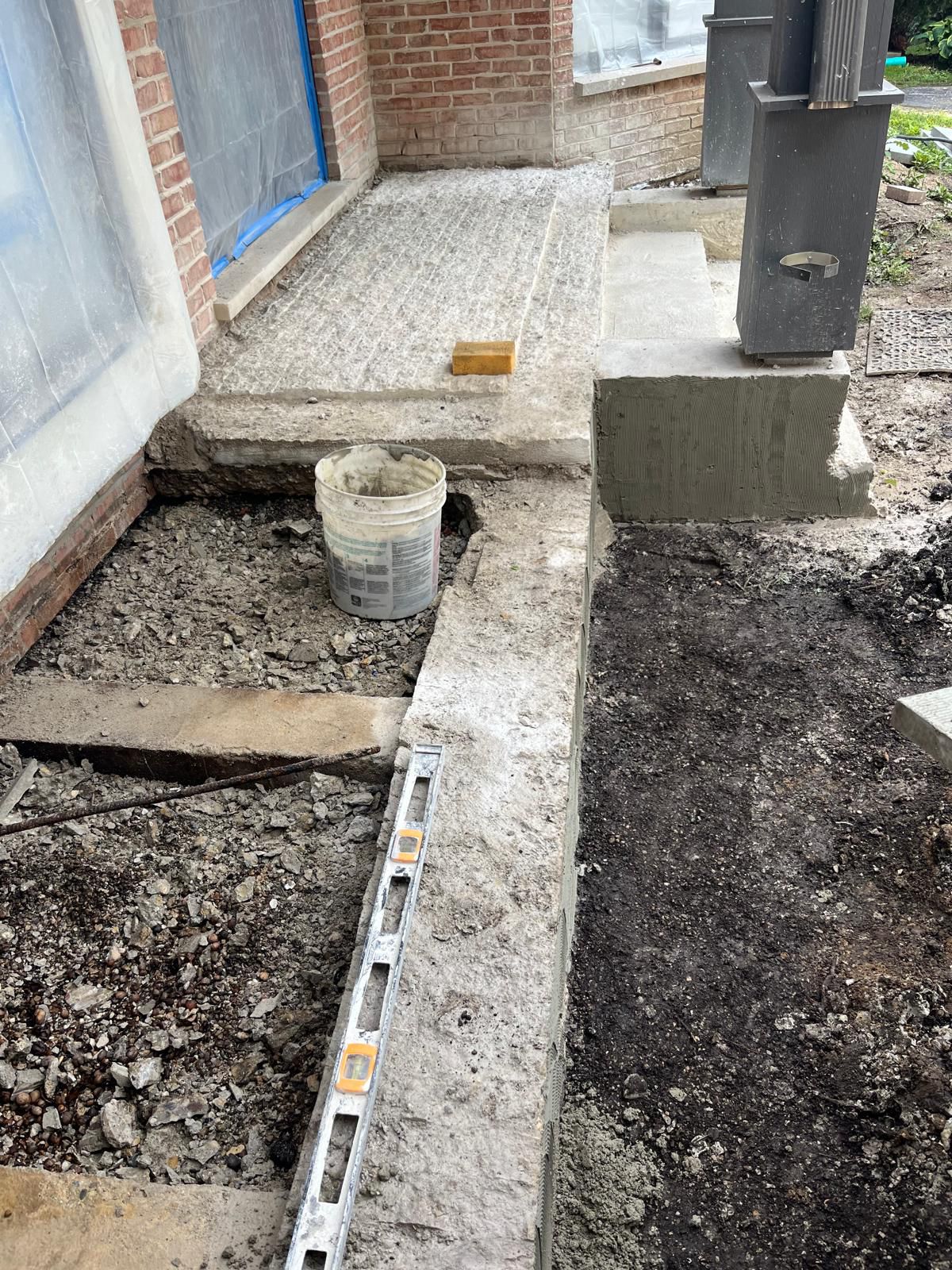 Stone landing installation in progress