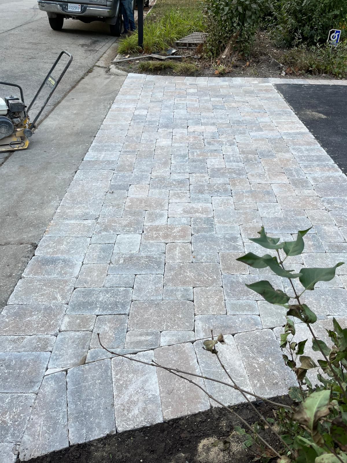Driveway base preparation with stone border