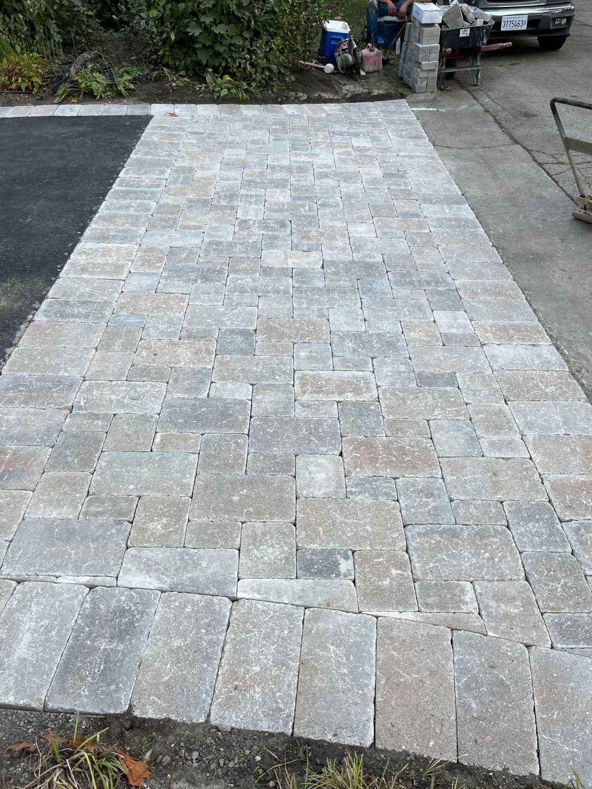 Finished paver apron and driveway edge