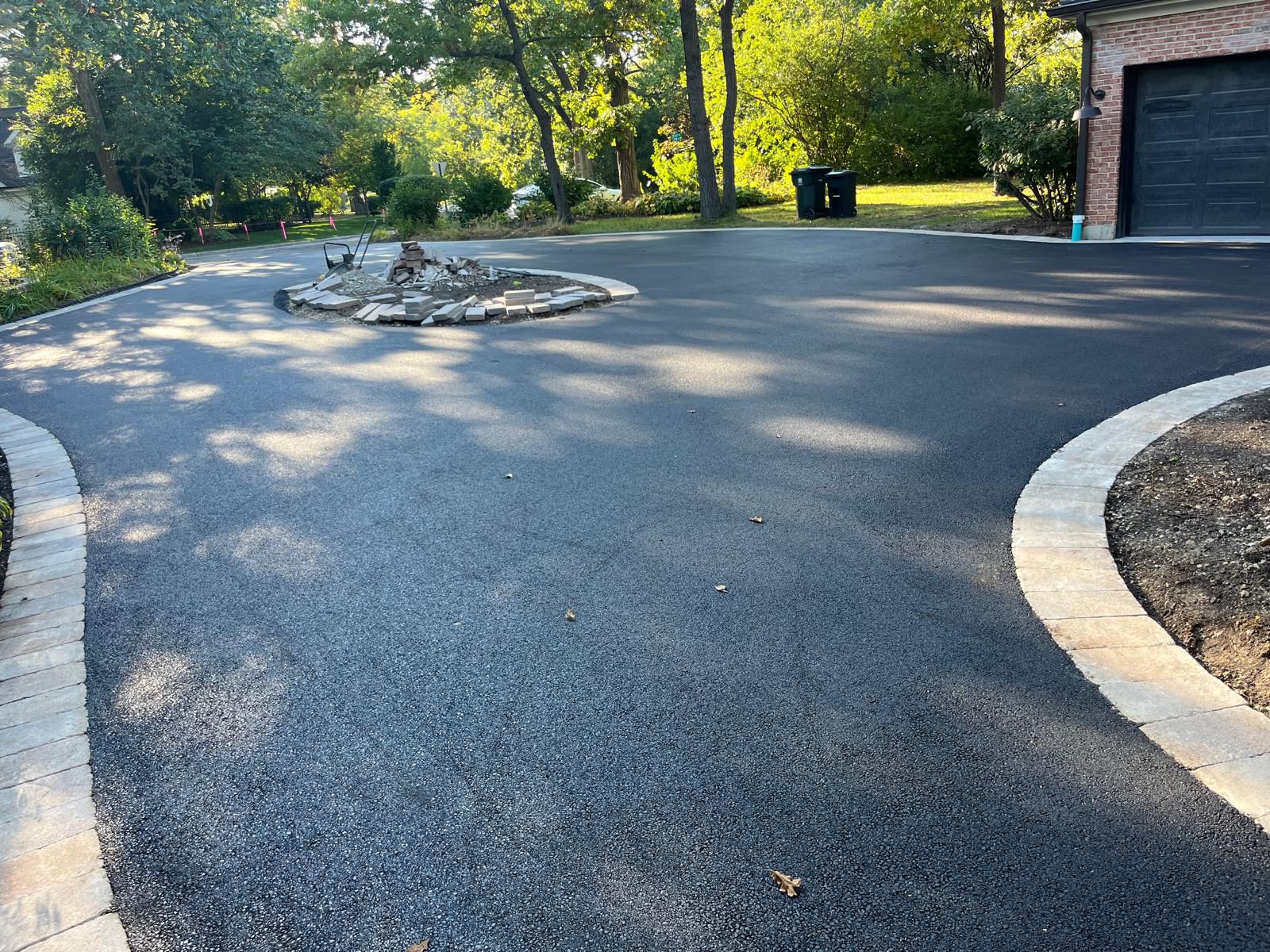 Finished brick and stone paver area